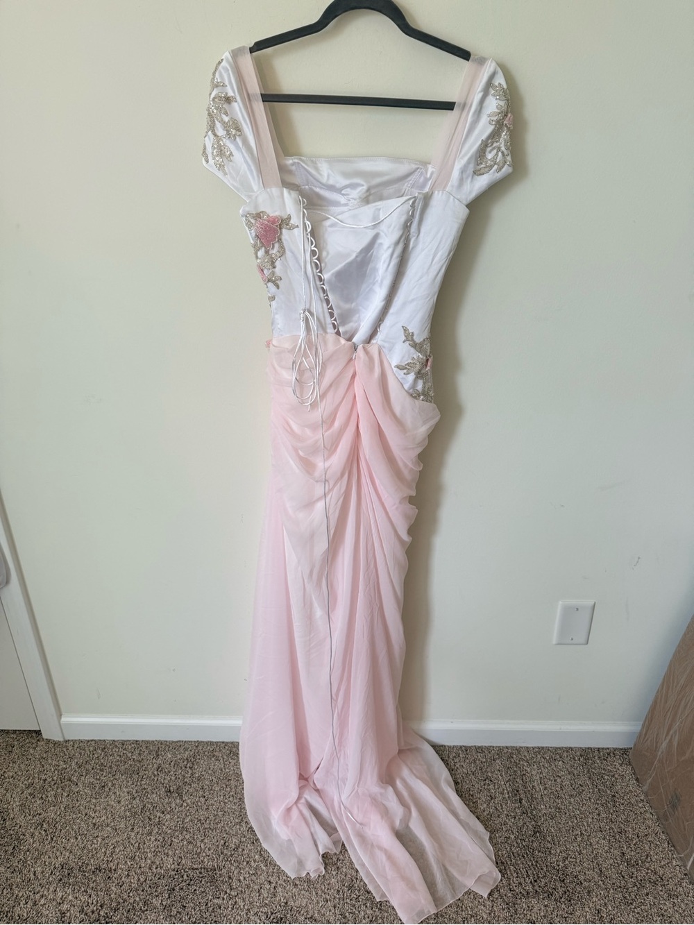 NWT GNL Couture Floral Draped Strapless Long Maxi Gown Pink/White Women’s - Picture 7 of 10